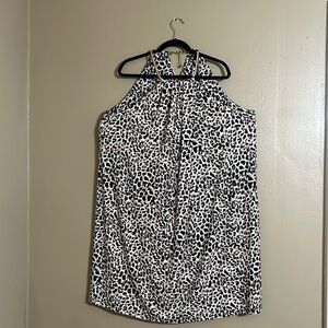 Calvin Klein Dress Sz 2X Halter with Gold Detail Leopard Print Flowy Feminine